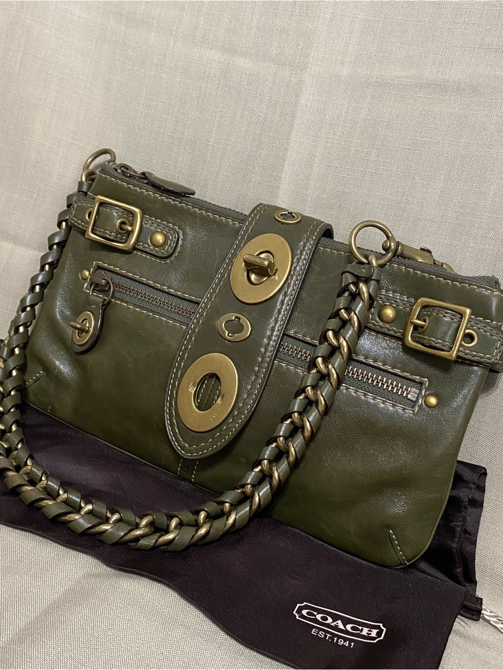 Vintage Coach Legacy 65th Bridgit Shoulder Bag Olive Leather F0869-11622